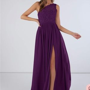 Purple one shoulder bridesmaid gown